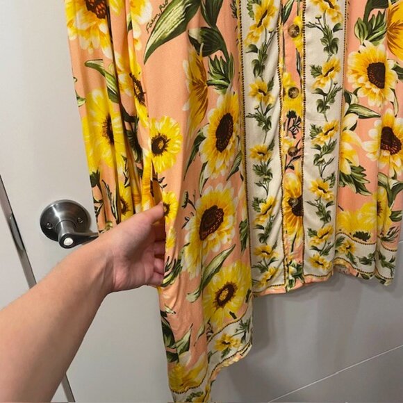NWT Farm Rio Anthropologie Long Sleeve Button Front Mini Sunflower Dress Large - Picture 8 of 16